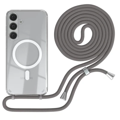 Abbildung von EAZY CASE Handykette kompatibel mit Samsung Galaxy S24 Plus Kette zum Umhängen Stoßfest Handyhülle für Silikon Hülle Band Handytasche Transparent als Fallschutz in Anthrazit