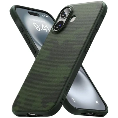 Abbildung von Ringke Onyx Case Kompatibel mit iPhone 16 Hülle, [Fester Griff] Tarnmuster Design rutschfest Schlankes Slim Fit Einzigartige Textur TPU Robuste Stoßfeste Anti Kratzer Handyhülle Camo Green