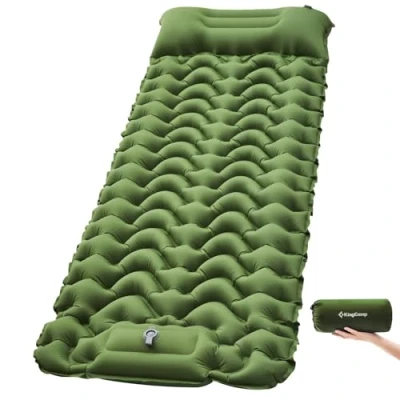 Abbildung von KingCamp Camping Isomatte Selbstaufblasend mit Fußpumpe, Luftmatratze 1 Personen integrierten Kopfkissen Outdoor Ultraleichte Matratze kleines Packmass, für Strand, Wandern, Trekking,Zelt