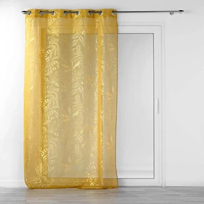 Abbildung von Douceur d&#039;Intérieur, Belflor Vorhang mit Ösen, 140 x 280 cm, Gelb/Gold, sandgestrahlter Voile, Bedruckt