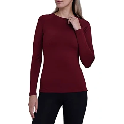 Abbildung von TCA Thermounterwäsche Damen Extra Warm Thermo Unterwäsche für Sport Thermoshirt Funktionsshirt Langarm Kompressions Laufoberteil Cabernet, XL