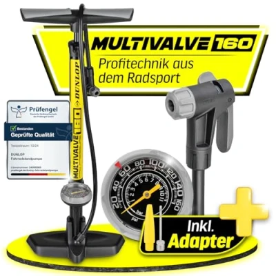 Abbildung von Dunlop Fahrradpumpe Luftpumpe, Premium Standpumpe aus Aluminium bis 11 bar