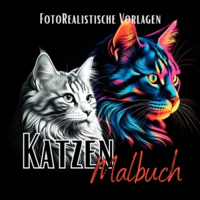 Abbildung von Katzen Malbuch „Fotorealistisch“.: Katzenmalbuch mit wunderschönen Vorlagen auf weißen &amp; schwarzen Hintergründen. Katzen. Schwarzes Malbuch.: ... Malbuch. (Black Midnight Animals)