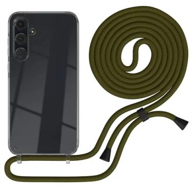 Abbildung von EAZY CASE Handykette kompatibel mit Samsung Galaxy A35 Kette zum Umhängen für Hülle Band aus Silikon stoßfeste transparente Handyhülle als Fallschutz in Grün Clips Schwarz