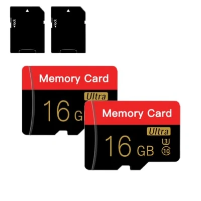 Abbildung von 2 Paket Micro SD Karte 16GB mit Adapter Hochgeschwindigkeits Speicherkarte für Tablet, Kamera, Drohne (Red Balck 16GB)