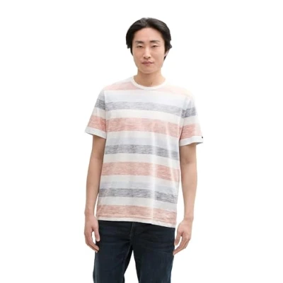 Abbildung von TOM Tailor Inside Printed stripe Tshirt print, Herren, Größe: XL, Orange multi color