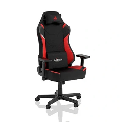 Abbildung von NITRO CONCEPTS X1000 Gaming Stuhl Bürostuhl Ergonomisch Schreibtischstuhl Drehstuhl mit Rollen Sessel Chair Pc Stoffbezug Belastbarkeit 135 Kilogramm Schwarz/Rot