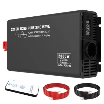 Abbildung von DATOUBOSS 2000W Wechselrichter 12V auf 230V Reiner Sinus Spannungswandler Spitzenleistung 4000W mit EU Steckdose,LCD Display,Drahtlose Fernbedienung