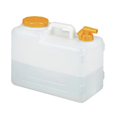 Abbildung von Relaxdays Wasserkanister mit Hahn, 15 Liter, Kunststoff bpa frei, Weithals Deckel, Griff, Camping Kanister, weiß/orange