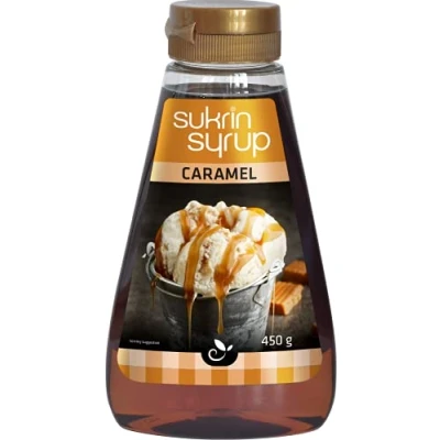Abbildung von Sukrin Syrup Caramel dickflüssiger Karamellsirup mit reduziertem Kohlenhydratanteil zum Süßen und Backen oder auf Pancakes (450g Flasche)