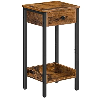 Abbildung von HOOBRO Beistelltisch, Nachttisch, Sofatisch mit Schublade und Ablage, Nachtkommode, Metallgestell, Robust Stabil, Platzsparend, Dunkelbraun EBF71BZ01