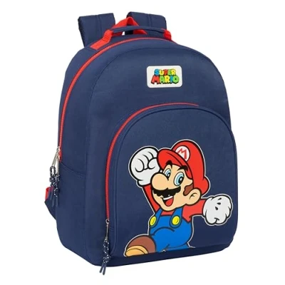 Abbildung von SUPER MARIO WORLD Schulrucksack, anpassbar an Kinderwagen, Rucksack, ideal für Kinder verschiedener Altersgruppen, bequem und vielseitig, Qualität Widerstandsfähigkeit, 32 x 15 42 cm,