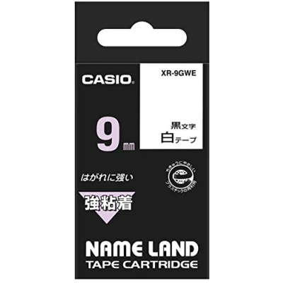 Abbildung von Casio EZ Label Printer XR 9GWE Schriftband extra stark selbsthaftend 9 mm x 5,5 m schwarz auf weiß