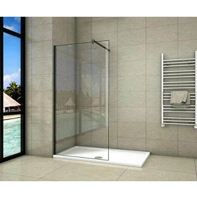 Abbildung von Aica Sanitär Duschwand Walk In Dusche 160cm Duschabtrennung 10mm NANO Glas Duschtrennwand 200cm Höhe mit Schwarzen Anbauteilen
