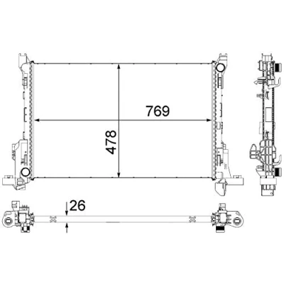 Abbildung von MAHLE ORIGINAL CR 84 000P Kühler, Motorkühlung Aluminium 769 478 26 Kühlrippen gelötet OPEL: Vivaro B Combi, Kastenwagen