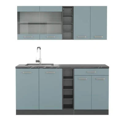 Abbildung von Vicco Singleküche R Line, Blau Grau/Anthrazit, 160 cm, AP Anthrazit