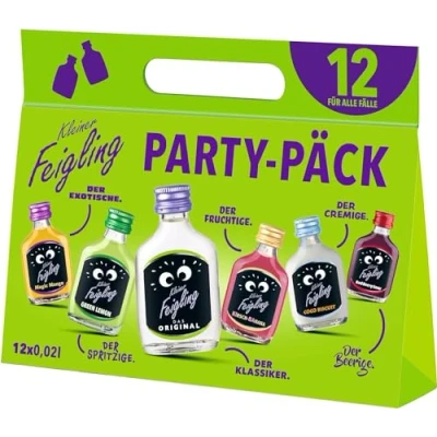 Abbildung von Kleiner Feigling Party Päck (12 x 20ml) Der kultige Wodka Schnaps in 6 fruchtigen Sorten Frech, fruchtige Shots ideal für unterwegs im praktischen Mix Paket 15 % Vol.