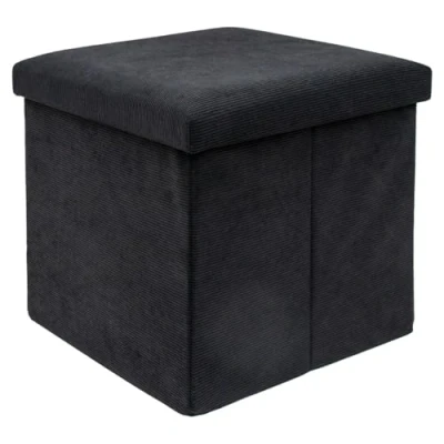 Abbildung von INTIRILIFE Faltbarer Sitzhocker 38 x cm in SCHWARZ Sitzwürfel mit Stauraum und Deckel aus Stoff Cord Optik Sitzcube Fußablage Aufbewahrungsbox Truhe Sitzbank