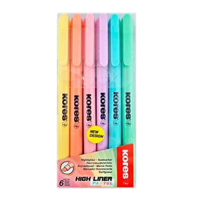 Abbildung von Kores High Liner: Dünne Pastell Textmarker Stifte, Keilspitze und Wasserbasierte Tinte, Schul Bürobedarf, Set aus 6 Sortierten Farben, Mehrfarbig
