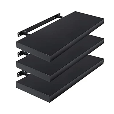 Abbildung von EUGAD Wandregal Wandboard 3er Set Hängeregal Holz Board Modern Schwarz, 60x22.9x3.8 cm 0050QJ 3