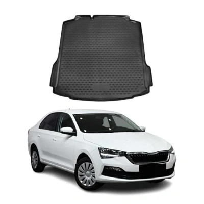 Abbildung von OMAC Kofferraummatte Kofferraumwanne kompatibel mit Skoda Rapid Limo 2017 2019 Gummi TPE Schwarz