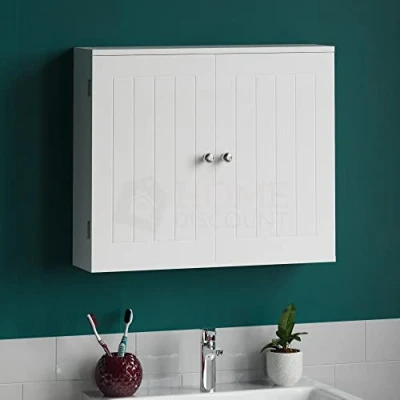 Abbildung von Bath Vida Badezimmerschrank, 2 Türen, Wandmontage, Holz, weiß 15 x 60 50 cm