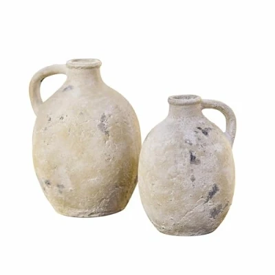 Abbildung von Loberon Vase 2er Set Yvorne, Zwei Größen, handgefertigte Einzigartigkeit, robust &amp; dekorativ, Gartenzubehör, Outdoor, Terrakotta, antikcreme