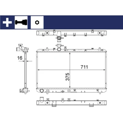 Abbildung von MAHLE ORIGINAL CR 1314 000S Kühler, Motorkühlung 711 375 16 mit Zubehör Schaltgetriebe Kühlrippen gelötet SUZUKI: SX4 I Schrägheck, FIAT: Sedici
