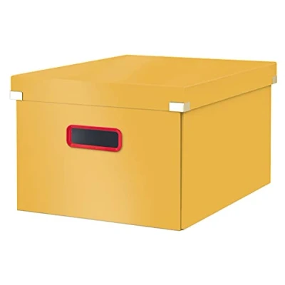 Abbildung von Leitz Click &amp; Store Aufbewahrungsbox Mittel, Faltbare A4 Aktenbox mit Deckel, Stabiler Premium Kartonbehälter für die Ablage von Unterlagen, Zuhause/Büro, Cosy Serie, Warmes Gelb, 53480019
