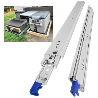 Abbildung von AOLISHENG schubladenschiene vollauszug 600 mm,Schwere schubladenführungen mit Schloss 80 kg Ladekapazität, 1 Paar (2 Stück) (With lock, 24 inch(600mm))