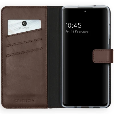 Abbildung von Samsung Galaxy S20 FE Hülle Echtleder Selencia Klapphülle Handyhülle Braun