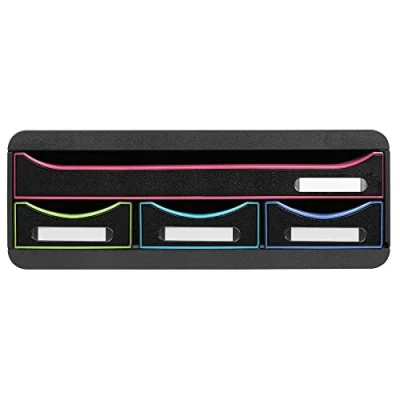 Abbildung von Exacompta 319914D Toolbox Harlekin mit 4 Schubladen aus Recycling Kunststoff zur Aufbewahrung kleiner Utensilien 27 x 35,5 13,5 cm. Ideal für Büro und Schreibtisch. Blauer Engel schwarzbunt