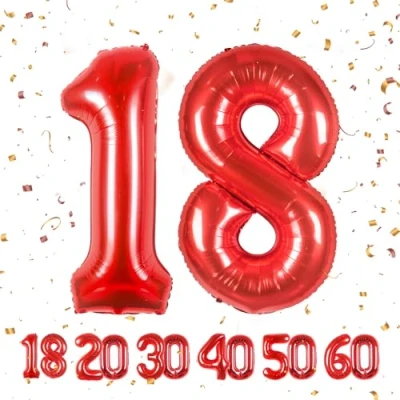Abbildung von Geburtstag zahlen luftballon 18 jahre Rot Folienballon XXL Riesen in 40&quot; 101cm Geburtstagsdeko Ballon Zahl Deko zum .Fliegt mit Helium