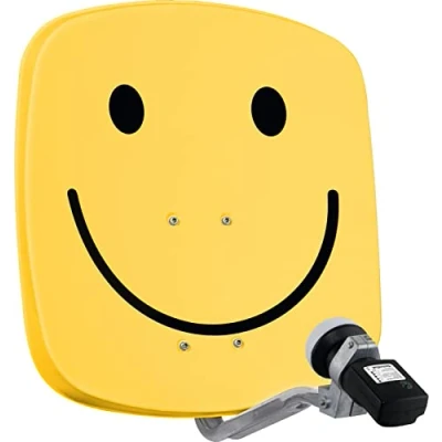 Abbildung von TechniSat DIGIDISH 45 Satelliten Schüssel für 1 Teilnehmer (45 cm kleine Sat Anlage Komplettset mit Wandhalterung und Satfinder V/H LNB) Smiley, gelb