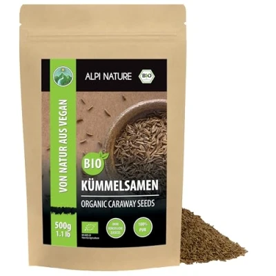 Abbildung von BIO Kümmel ganz (500g), Kümmelsamen in Rohkostqualität aus kontrolliert biologischem Anbau, Kümmelkörner glutenfrei, laktosefrei, laborgeprüft, vegan