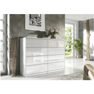 Abbildung von 3E 3xEliving.com Kommode mit 8 Schubladen in Weiß/Weiß Hochglanz 120 cm