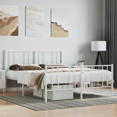 Abbildung von vidaXL Bettgestell, Bettrahmen mit Kopfteil Fußteil, Metallbett Bett Lattenrost, Doppelbett Gästebett Schlafzimmer, Metall Weiß 140x200cm
