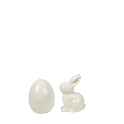 Abbildung von HEITMANN DECO Osterei und Osterhase Set: Osterdeko aus Keramik in Porzellan Optik zum Hinstellen, weiß, ca. 12,5 x 10,5 8 cm