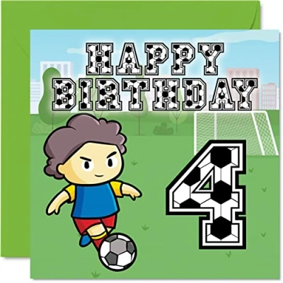 Abbildung von 4. Geburtstagskarte für Jungen Fußballfan Karte 4 Jahre alter Jungen, Geburtstagskarten Ihn, 145 mm x Grußkarte Sohn, Bruder, Enkel, Neffe, Cousin, vierter Geburtstag