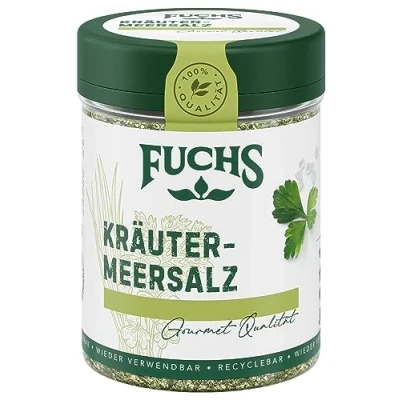 Abbildung von Fuchs Gewürze Kräutermeersalz zum Verfeinern von Kartoffelgerichten oder Dips natürliche Zutaten 80 g in wiederverwendbarer, recyclebarer Dose