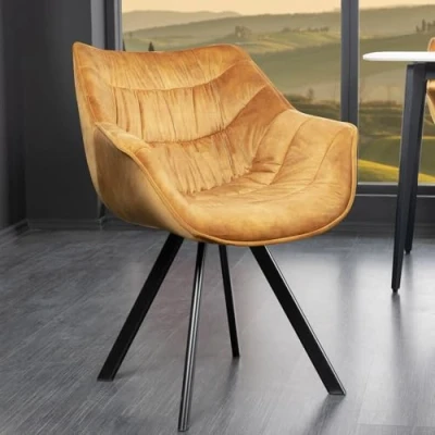 Abbildung von riess ambiente Polsterstuhl THE DUTCH COMFORT senfgelb / schwarz (Einzelartikel, 1 St), Esszimmer · Samt Metall mit Armlehne Retro