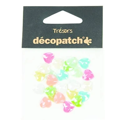 Abbildung von Décopatch BJ024O Packung mit 24 Schmuck (Herzform, ideal für Ihre Pappmachés und Bastelprojekte, 10mm, tolle Lichteffekte) Stück pearl pastel, farbig sortiert