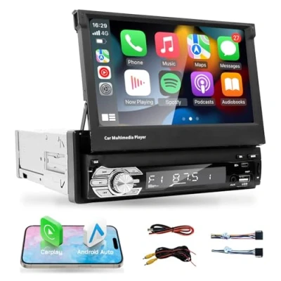 Abbildung von EZoneTronics Universal 7 Zoll MP5 Player mit ausklappbarem Bildschirm, Auto Multimediaplayer CarPlay, Android Auto, Bluetooth, Lenkradsteuerung, FM Radio