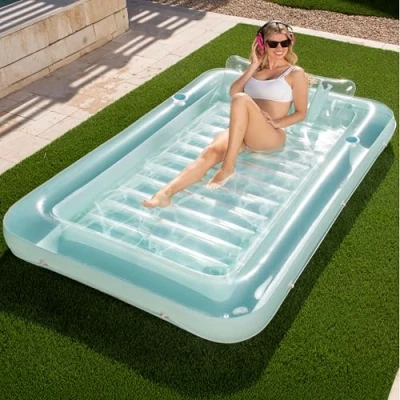 Abbildung von Sloosh 85&quot; x 57&quot;/2.1 1.4m aufblasbarer Sonnenpool, Luftmatratzte Pool, Sonnenbad mit abnehmbarem Kissen, persönlicher Luftmatratze Wasser für Erwachsene, Sommerspaß, Wasserparty Cyan