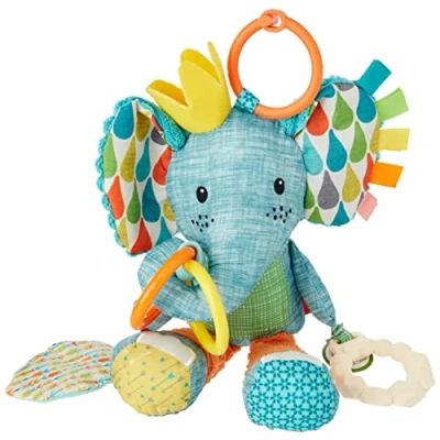 Abbildung von Infantino Go Gaga Peanut the Elephant Activity Pal, Elefant Plüschtier, sensorisches Lern Spielzeug, einfach am Kinderwagen oder Autositz zu befestigen, Motorikspielzeug für Neugeborene und Babys