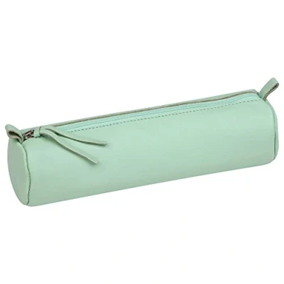 Abbildung von Clairefontaine 410160C Schlampermäppchen gefärbtes Leder Ø5,5x22cm, ideal für die Schule und Make Up, Pistaziengrün, 1 Stück