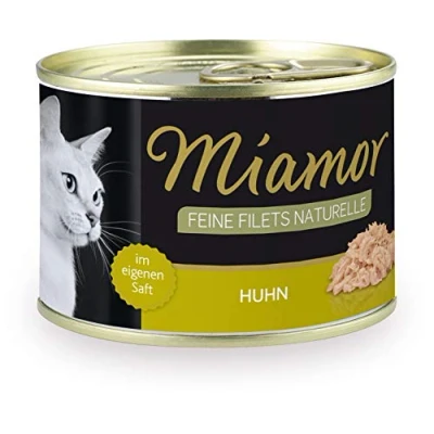 Abbildung von MIAMOR Feine Filets Naturelle Nassfutter für ausgewachsene Katzen mit Filetstückchen im eigenen Saft. Fettarmes Ergänzungsfutter in der Dose ohne künstliche Zusätze 12x156g Huhn &amp; Reis