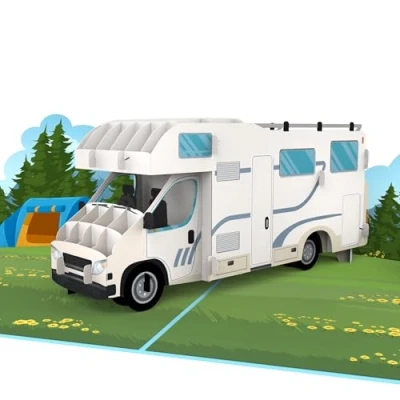 Abbildung von MOKIO® Pop Up Karte Camping mit Wohnmobil 3D Grußkarte zum Geburtstag oder für einen Urlaub dem Wohnmobil, Geburtstagskarte Camper