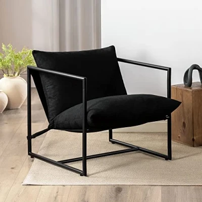 Abbildung von ZINUS Aidan Sling Accent Stuhl / Sessel mit Metallrahmen, geschredderte Schaumstoffpolsterung, Schwarz