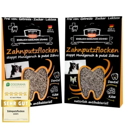 Abbildung von QCHEFS 2er Pack Zahnputzflocken für große Hunde 1 Monat Zahnpflege Hund, ohne Dentalspray